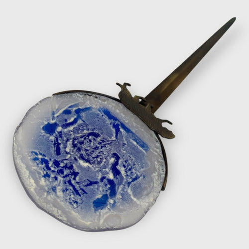 ouvre-lettres bleu, tigre et lion, art antique, cadeau collection decoration bleu, cadeau homme, cristal made in France, Stephane Dunoyer creations, piece unique | EMPREINTES Paris - EMPREINTES Paris