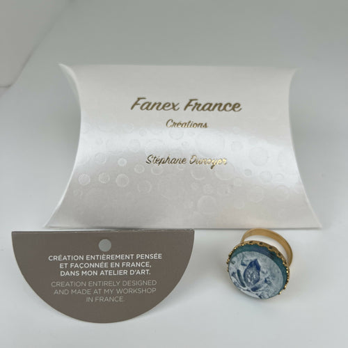 Bague réglable bleue turquoise et or motif grenouille | EMPREINTES Paris - EMPREINTES Paris