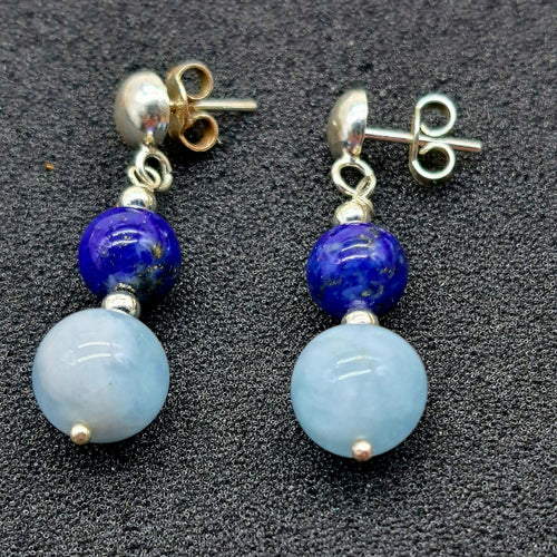 Boucles d'oreilles en argent, lapis-lazuli et aigues-marine | EMPREINTES Paris - EMPREINTES Paris