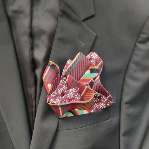 Pochette soie homme - flower check rouge | EMPREINTES Paris - EMPREINTES Paris