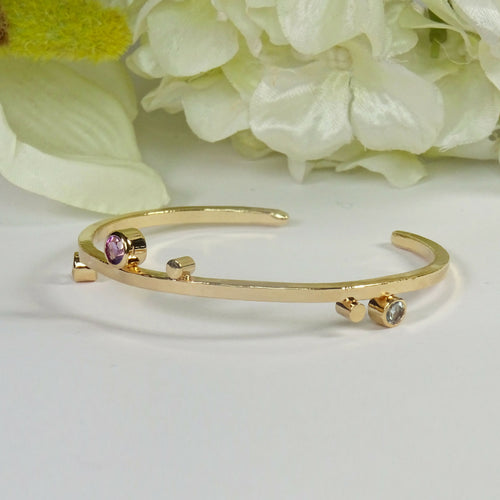 Bracelet plaqué or Cinq bulles avec l'améthyste, topaze bleu ciel et blanche | EMPREINTES Paris - EMPREINTES Paris