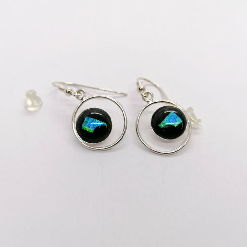 Boucles d'oreilles en émail sur feuille d'argent Noir, bleu, vert | EMPREINTES Paris - EMPREINTES Paris