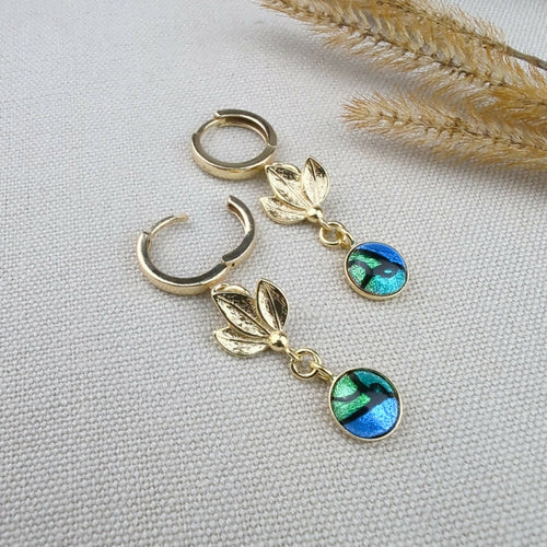 Boucles d'oreilles 3 feuillages en émail et argent plaqué or | EMPREINTES Paris - EMPREINTES Paris