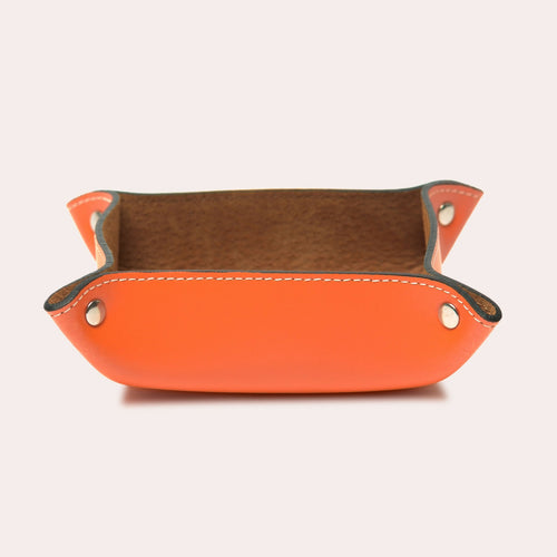 Vide-poche carré en cuir orange | EMPREINTES Paris - EMPREINTES Paris