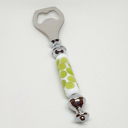 Décapsuleur Ouvre-bouteille en verre blanc et pois vert pomme | EMPREINTES Paris - EMPREINTES Paris