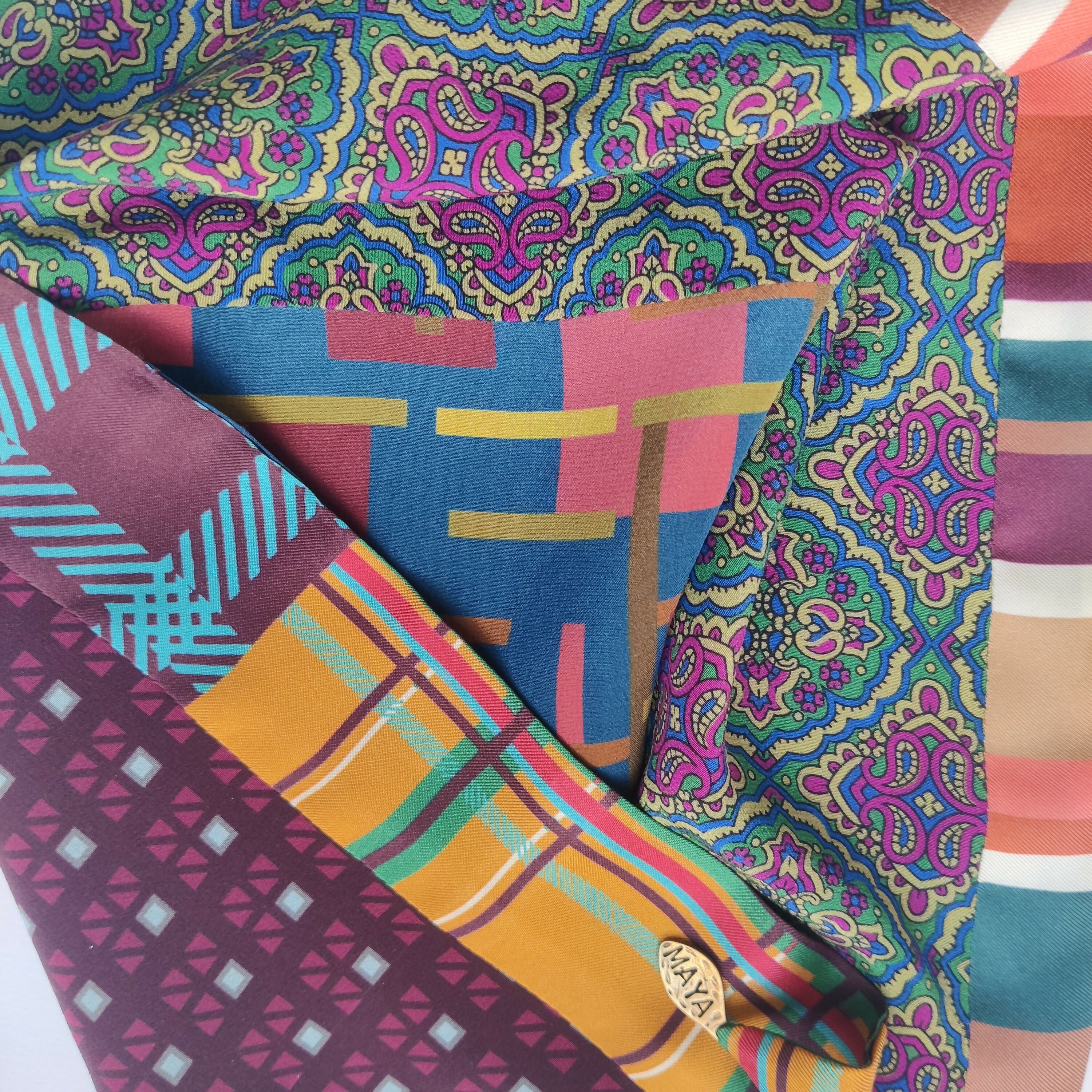 Foulard pointe soie- mosaïque stripe blue | EMPREINTES Paris