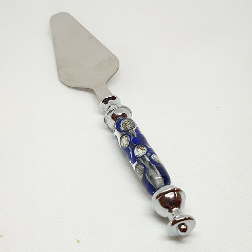 Pelle à tarte en verre de Murano - Cristal à pois bleu et ivoire lapis | EMPREINTES Paris - EMPREINTES Paris