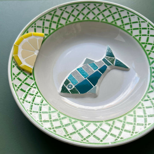 Assiette murale Poiscaille résille vert pomme et citron | EMPREINTES Paris - EMPREINTES Paris