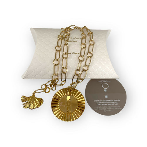 Sautoir rayon doré motif soleil bleu | EMPREINTES Paris - EMPREINTES Paris