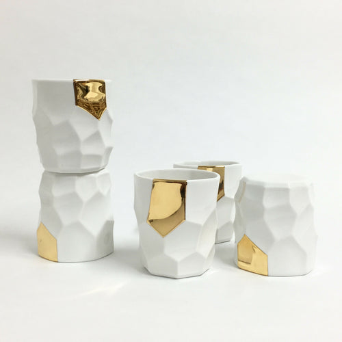 Verre facetté en porcelaine blanc et or | EMPREINTES Paris - EMPREINTES Paris