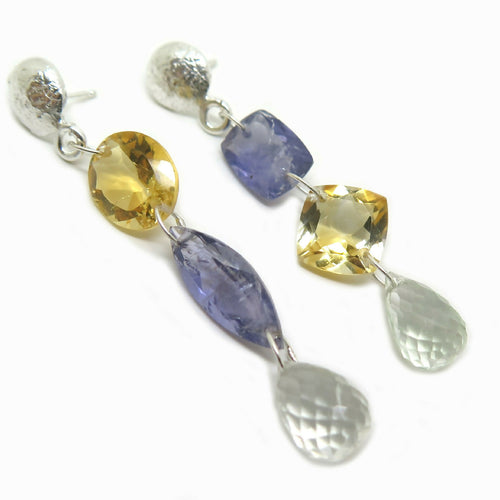 Boucles d’oreilles Argent ,citrine ,cordierite et aigue marine | EMPREINTES Paris - EMPREINTES Paris