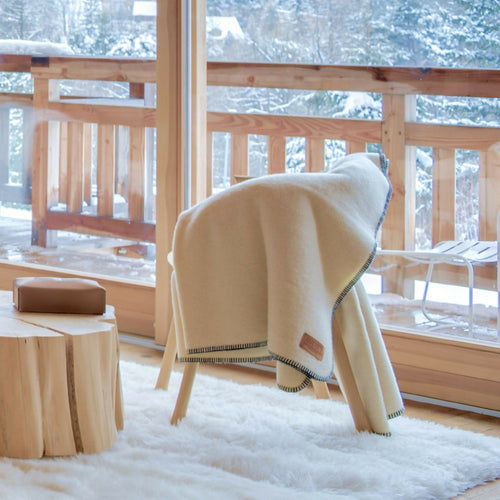 Plaid Haute Laine Naturelle Ivoire finition galon noir | EMPREINTES Paris - EMPREINTES Paris