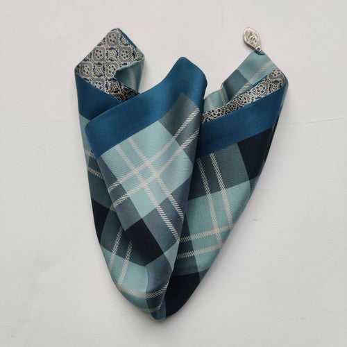 Pochette soie homme - check blue | EMPREINTES Paris - EMPREINTES Paris