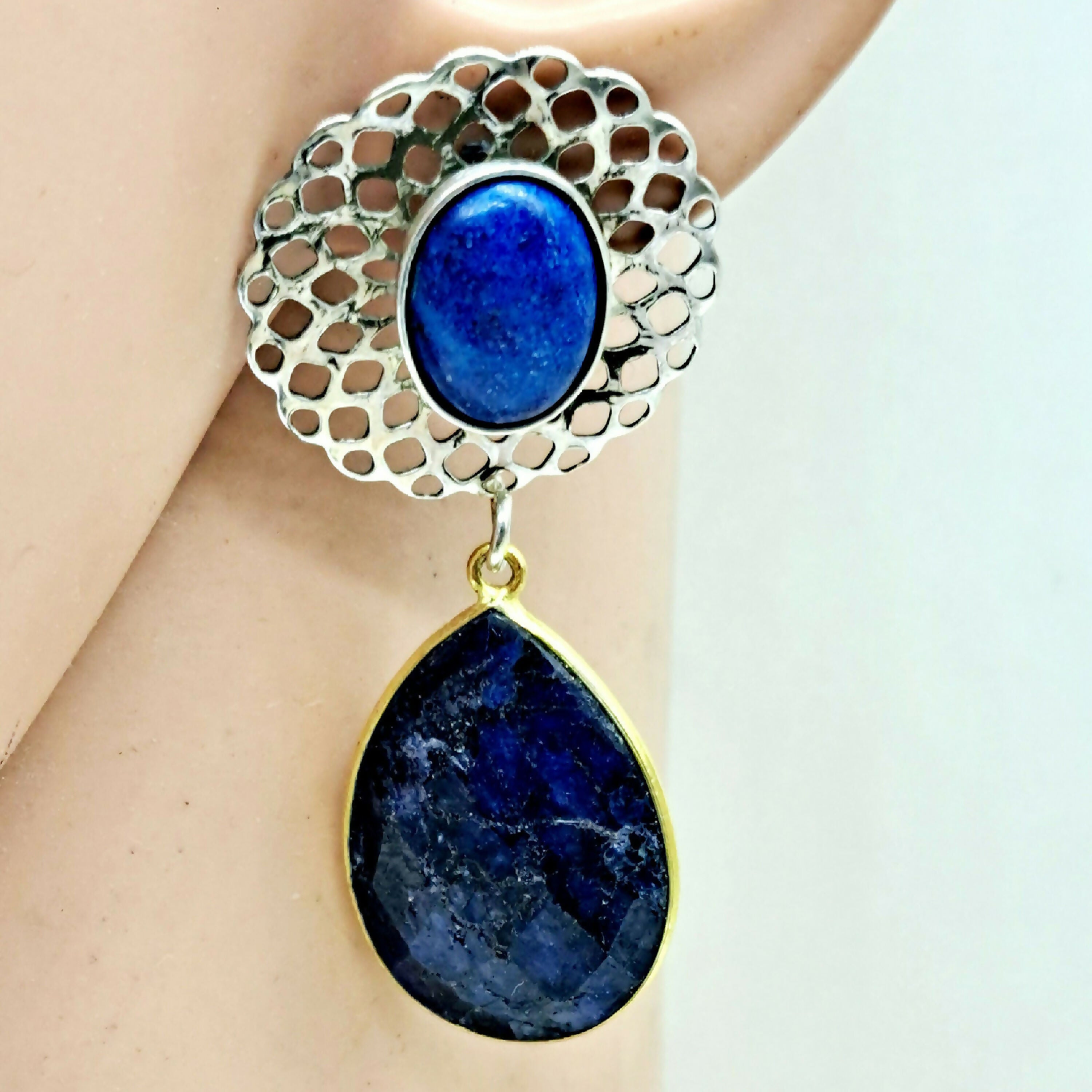 Boucles argent , Lapis lazuli 12 | EMPREINTES Paris