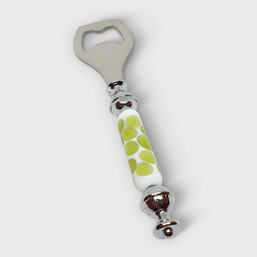 Décapsuleur Ouvre-bouteille en verre blanc et pois vert pomme | EMPREINTES Paris - EMPREINTES Paris