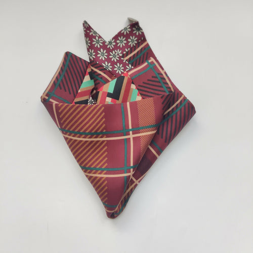 Pochette soie homme - flower check rouge | EMPREINTES Paris - EMPREINTES Paris