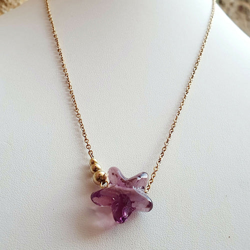 Collier petite étoile filante en verre de Murano rose et doré | EMPREINTES Paris - EMPREINTES Paris