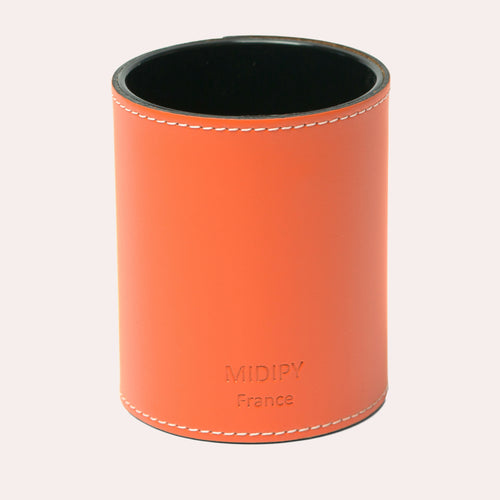 Pot à crayons gainé cuir Orange | EMPREINTES Paris - EMPREINTES Paris
