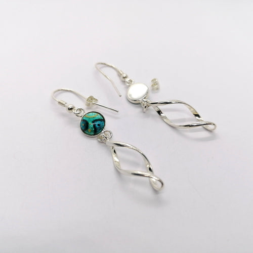 Boucles d'oreilles Spirales d'Argent en émail sur feuille d'argent - Turquoises | EMPREINTES Paris - EMPREINTES Paris