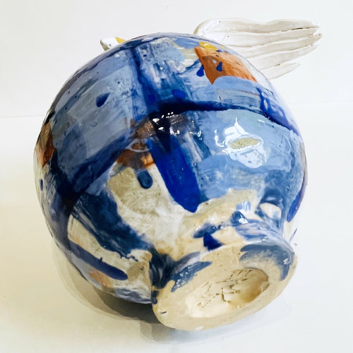 Vase boule bleu à l'Oiseau Blanc et Or | EMPREINTES Paris - EMPREINTES Paris