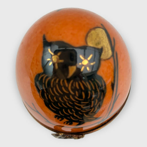 chouette_hibou_owl_automne_orange_noir_foret_fleur_floral_cadeau-decoration_paques_automate_oeuf-style-faberge_cadeau-naissance_bebe_fete-des-meres_noce-porcelaine_limoges_enfantin_romantique_original_oeuf-collection_boite-a-musique_oeuf-musical_fanex-france | EMPREINTES Paris - EMPREINTES Paris