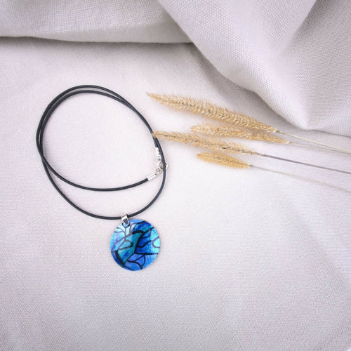 Collier en émail sur paillon d'argent - Lumière & Élégance - Bleus | EMPREINTES Paris - EMPREINTES Paris