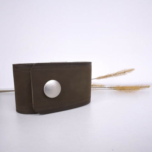 Bracelet manchette en cuir et émaux cloisonnés sur argent - Bleus | EMPREINTES Paris - EMPREINTES Paris