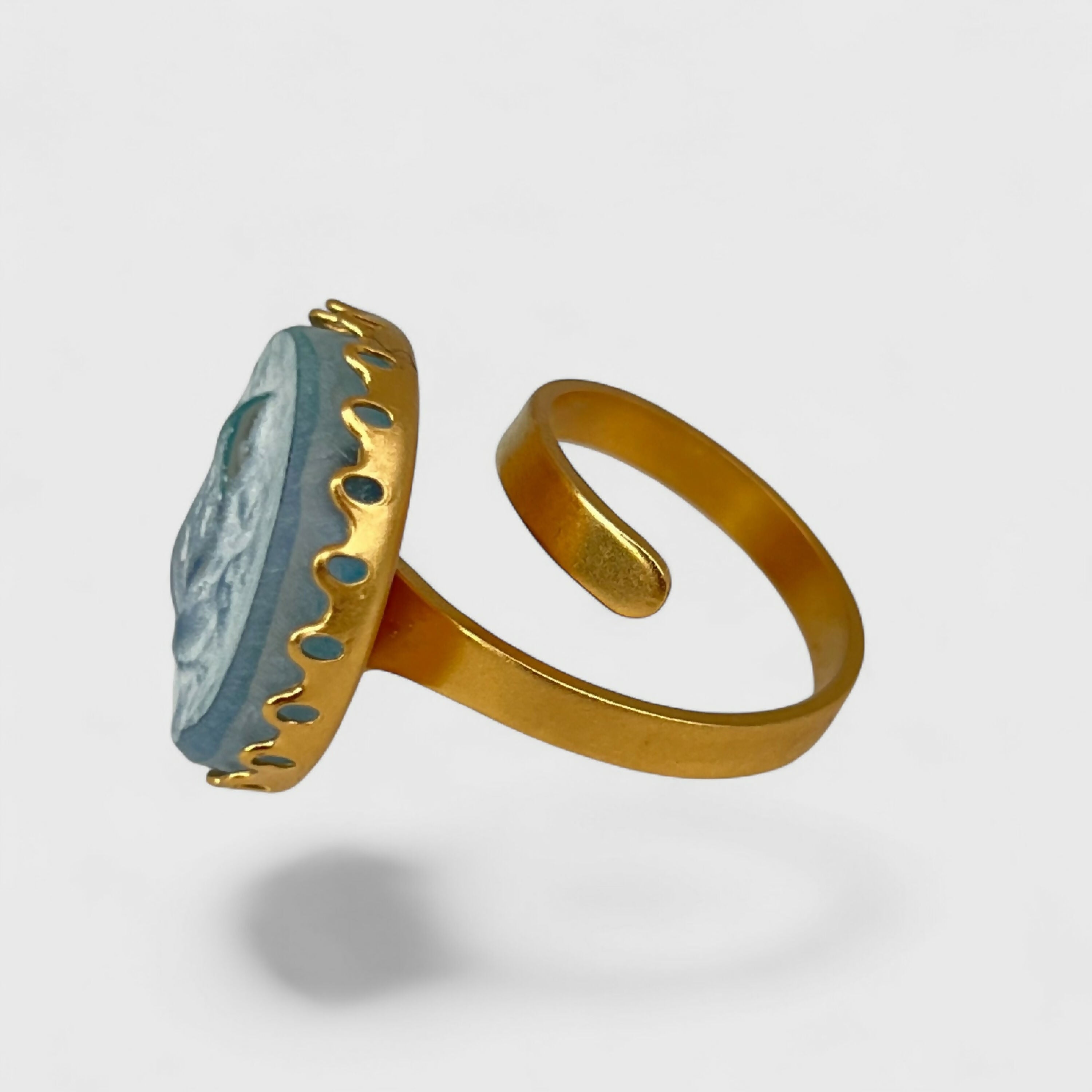 Bague réglable bleue turquoise et or motif grenouille | EMPREINTES Paris