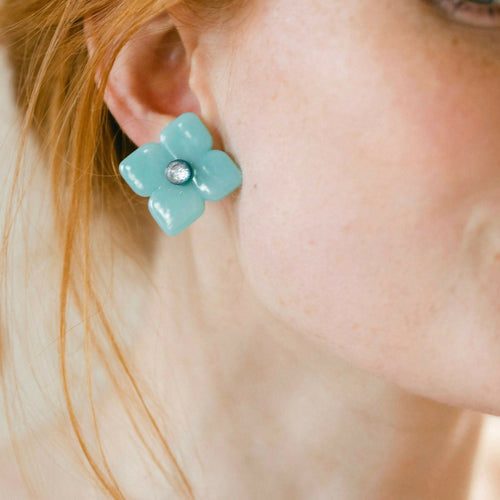 Boucles d'oreilles Clips Clématite turquoise | EMPREINTES Paris - EMPREINTES Paris