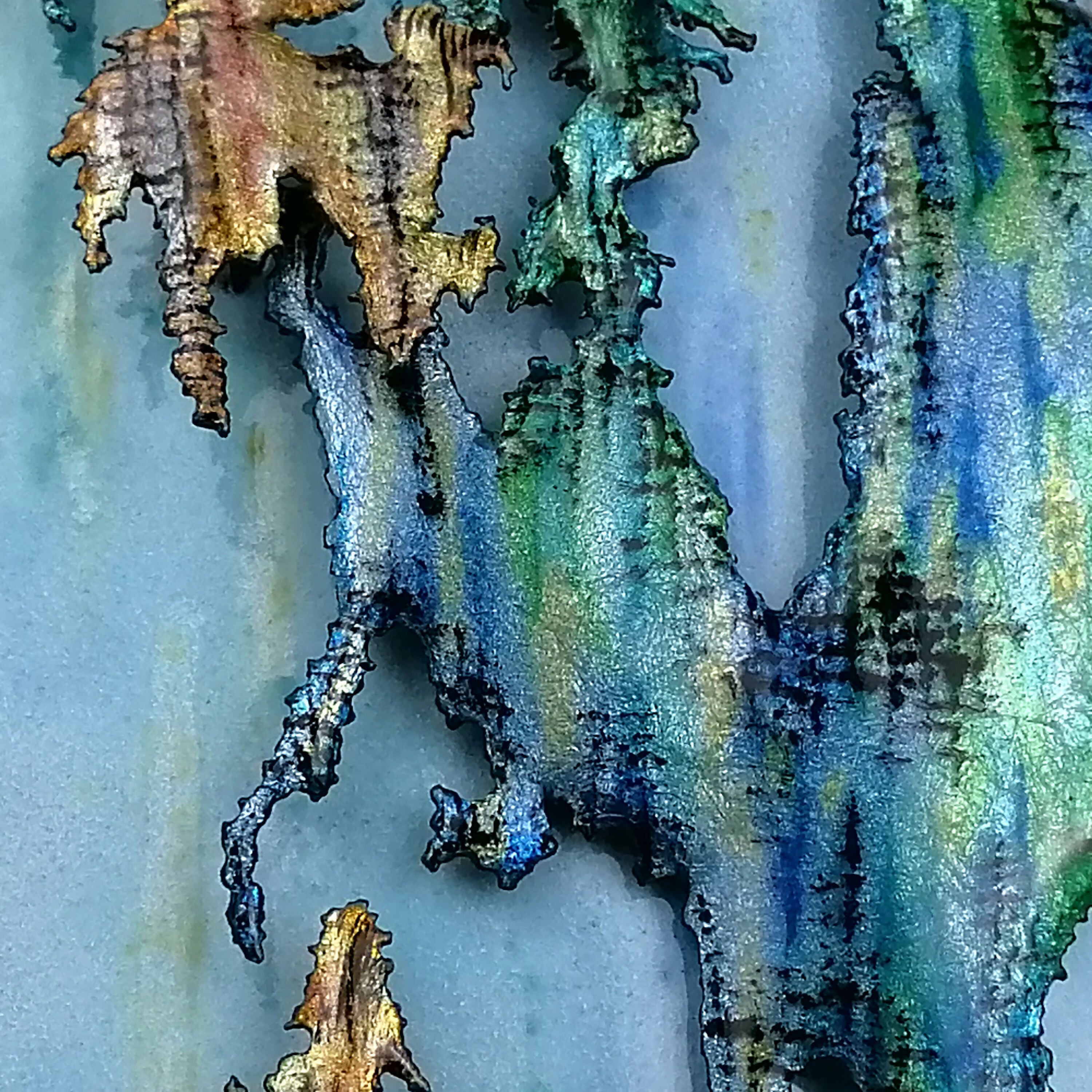 Déliquescence - Tableau en émail 3D sur cuivre et feuilles d