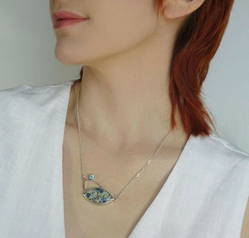 Pendentif Galaxie bleue en argent avec Jaspe K2 et Topaze - lumiss design copie | EMPREINTES Paris - EMPREINTES Paris