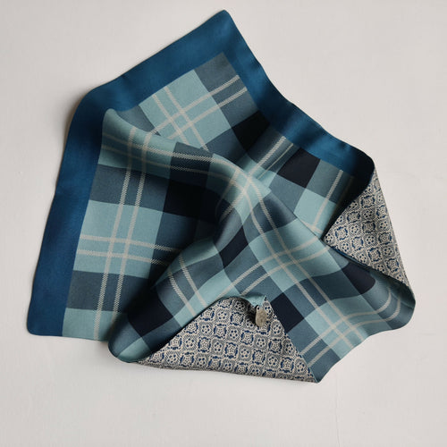 Pochette soie homme - check blue | EMPREINTES Paris - EMPREINTES Paris