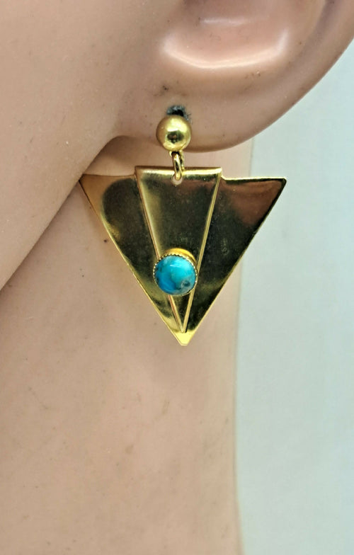 Boucles d'oreilles triangles avec turquoises | EMPREINTES Paris - EMPREINTES Paris