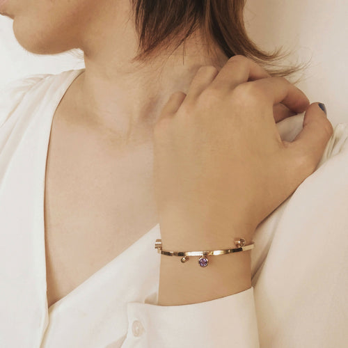 Bracelet plaqué or Cinq bulles avec l'améthyste, topaze bleu ciel et blanche | EMPREINTES Paris - EMPREINTES Paris