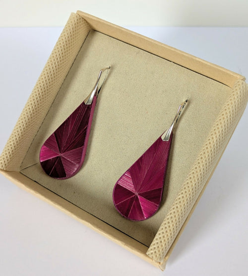 Boucles d'oreilles Gouttes avec marqueterie de paille Bordeaux - crochets argent | EMPREINTES Paris - EMPREINTES Paris