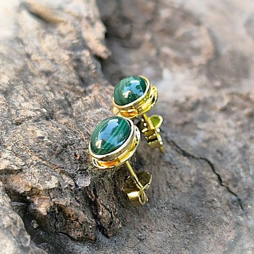 Boucles d'oreilles plaqué or Classica avec malachite | EMPREINTES Paris - EMPREINTES Paris