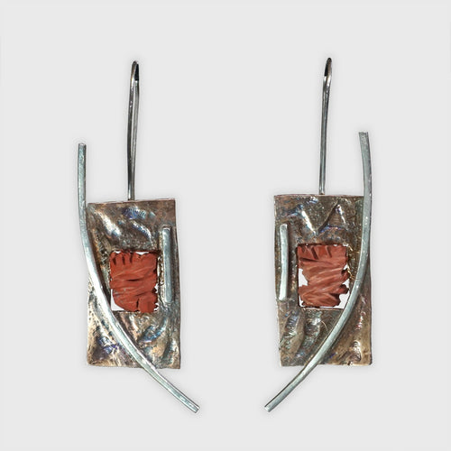 Boucles d’oreilles 81 en argent, bronze et jaspe rose | EMPREINTES Paris - EMPREINTES Paris