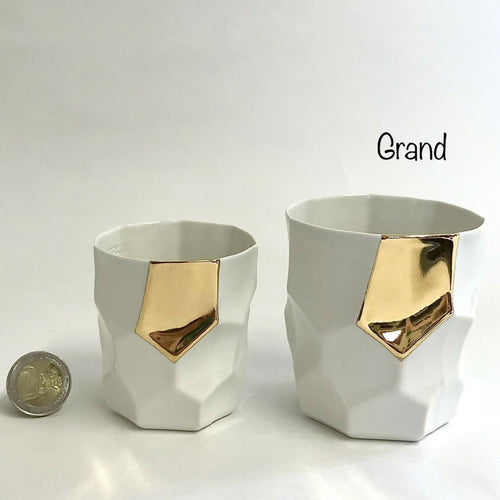 Verre facetté en porcelaine blanc et or | EMPREINTES Paris - EMPREINTES Paris