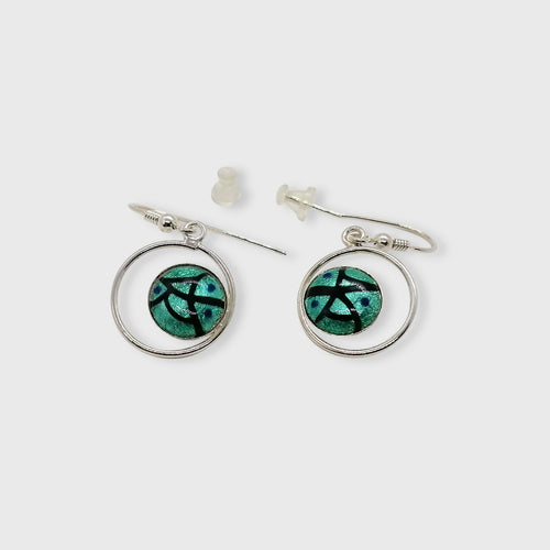 Boucles d'oreilles en émail sur feuille d'argent - Turquoise | EMPREINTES Paris - EMPREINTES Paris