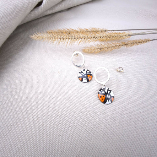 Puces d’oreilles Pop Art en Émail sur cuivre - Orange | EMPREINTES Paris - EMPREINTES Paris