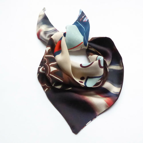 Foulard pointe soie- flower graphic blue | EMPREINTES Paris - EMPREINTES Paris