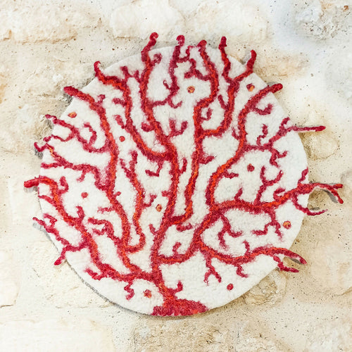 Tenture ronde en feutre de laine décor Corail rouge - lanzetta copie | EMPREINTES Paris - EMPREINTES Paris