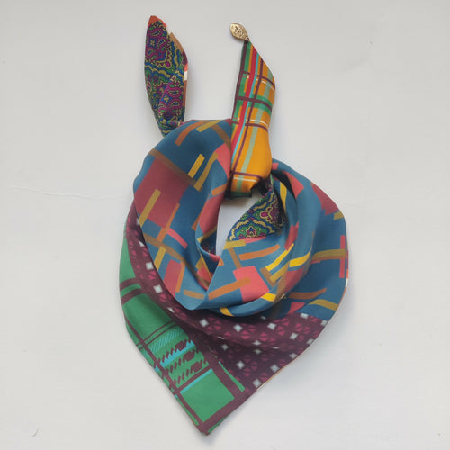 Foulard pointe soie- mosaïque stripe blue | EMPREINTES Paris - EMPREINTES Paris