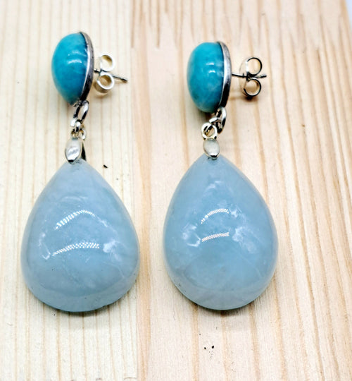 Boucles d'oreilles en argent et amazonite 1 | EMPREINTES Paris - EMPREINTES Paris