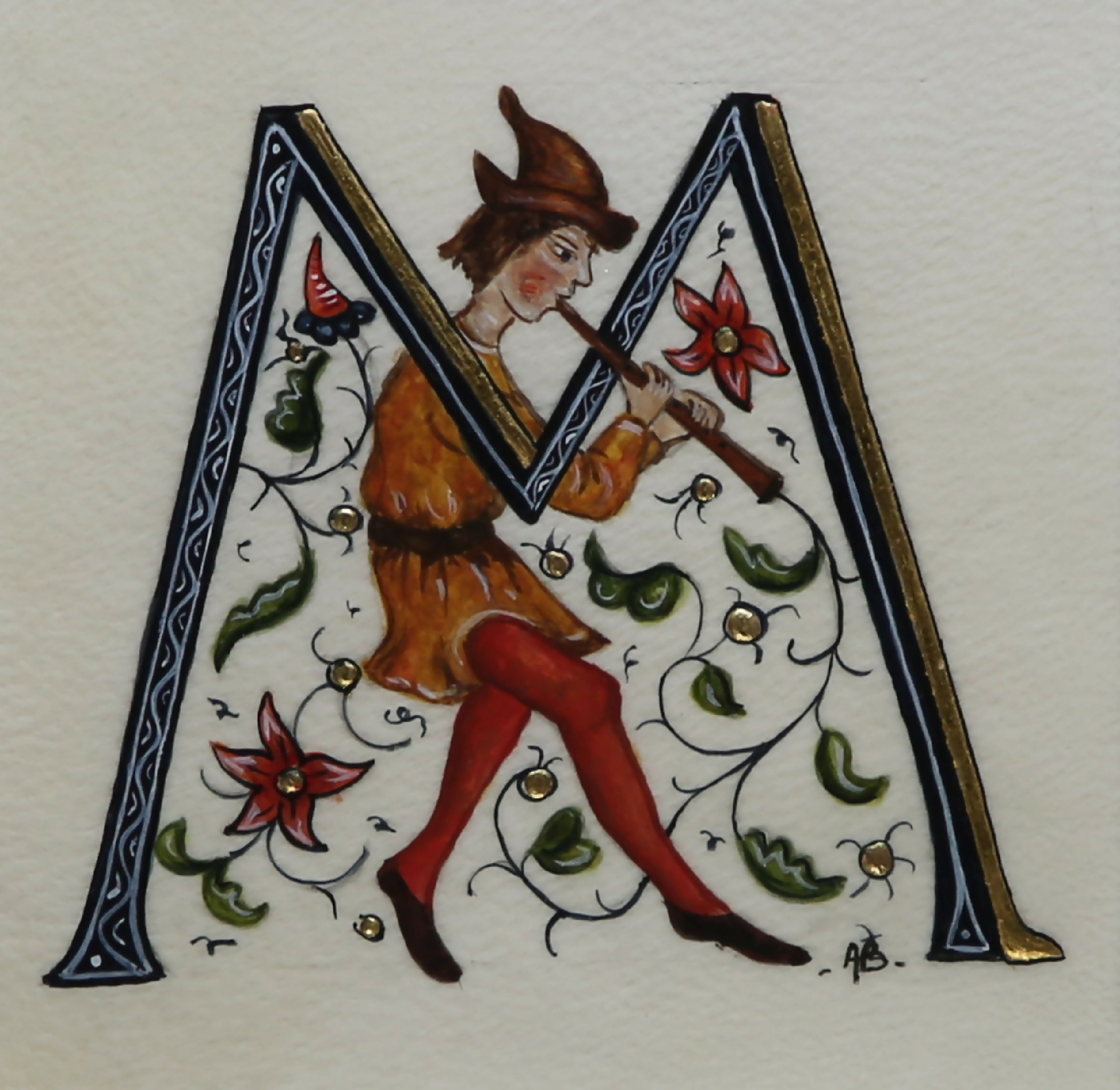 Enluminure Lettrine M (musicien) | EMPREINTES Paris