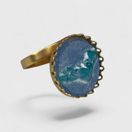Bague réglable bleue turquoise et or motif abeille | EMPREINTES Paris - EMPREINTES Paris