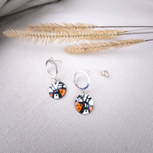 Puces d’oreilles Pop Art en Émail sur cuivre - Orange | EMPREINTES Paris - EMPREINTES Paris