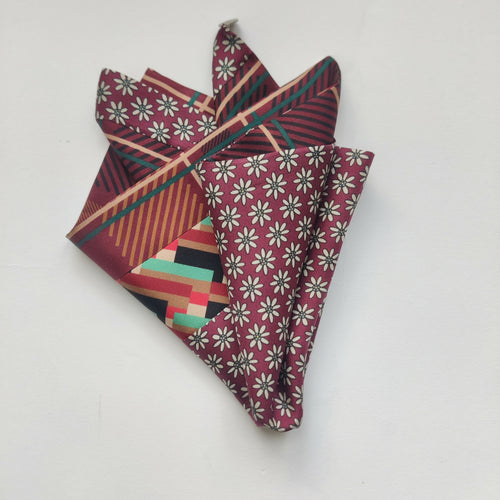 Pochette soie homme - flower check rouge | EMPREINTES Paris - EMPREINTES Paris