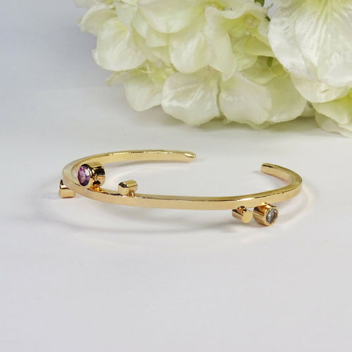 Bracelet plaqué or Cinq bulles avec l'améthyste, topaze bleu ciel et blanche | EMPREINTES Paris - EMPREINTES Paris