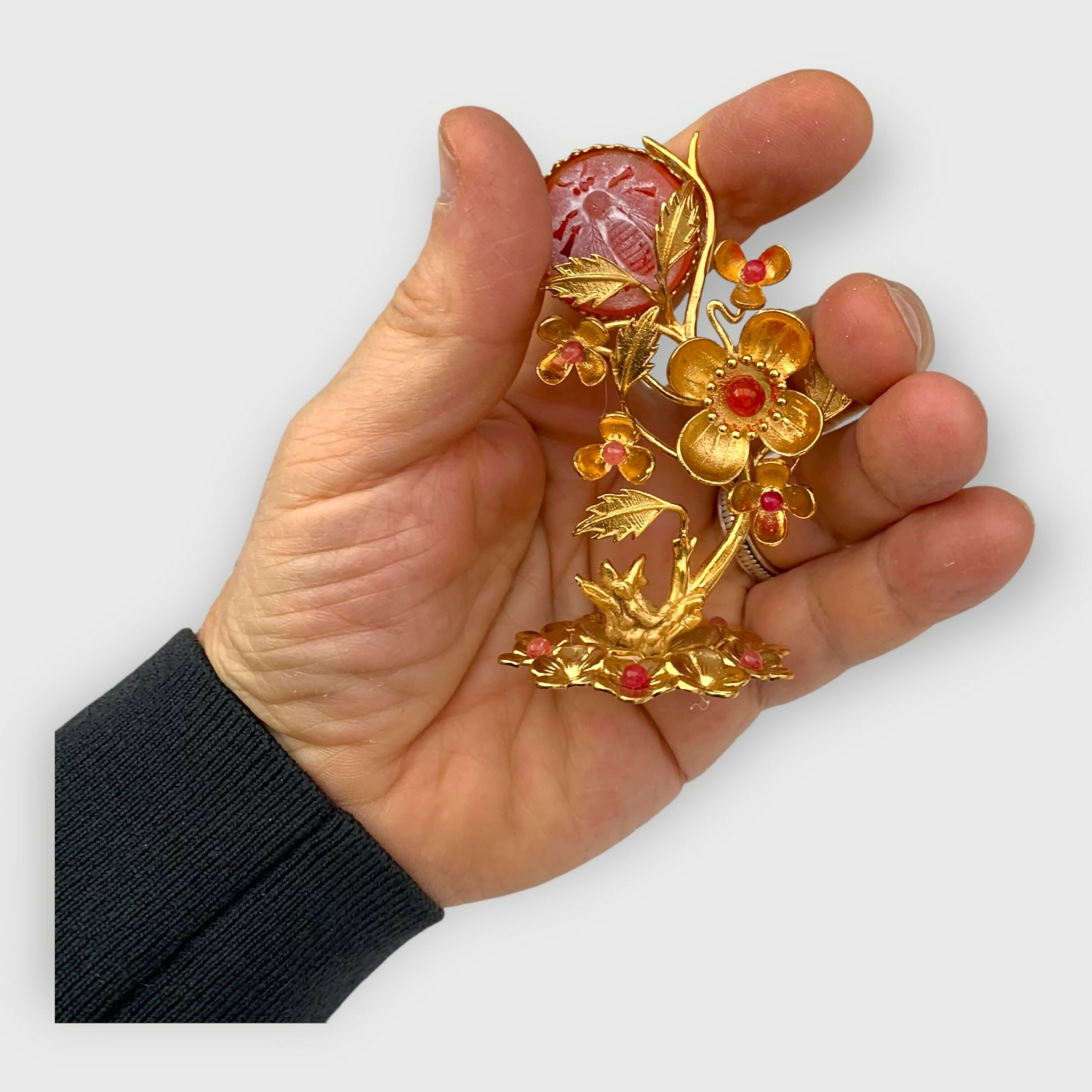 abeille, nature, orange, floral, petite sculpture, feuillage, doré, art nouveau, art decoratif, collection, unique, coquelicot, pierre précieuse | EMPREINTES Paris